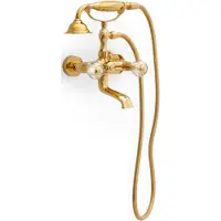 Casa Padrino miscelatore per vasca in stile liberty con tubo flessibile e doccetta oro - Miscelatore per vasca con cristallo - Accessori da bagno nostalgici