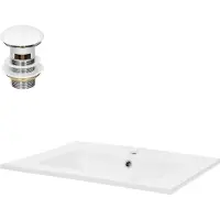 LuxeBath Lavabo da appoggio Square, 61x46x16,5 cm, bianco, in Vetroceramica, incl. set di scarico con troppopieno