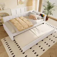 OKWISH daybed 90x200, divano letto con rete a doghe, daybed con letto estraibile e lampada da comodino, letto per ragazzi con connessione USB e tipo C, senza materasso, bianco