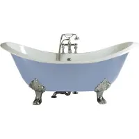 Casa Padrino vasca in ghisa Art Nouveau azzurro / bianco / argento 180 x 77 x h. 79 cm - Vasca da bagno curvilinea freestanding - Arredo bagno barocco e Art Nouveau