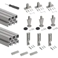 Emuca Set di 3 cornici Zero con ferramenta e profili per montaggio a pavimento e a parete con cilindro circolare - Alluminio e zama - Grigio pietra