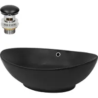 LuxeBath Lavabo Lavabo da appoggio ovale, 59x38x19 cm, nero opaco, in Vetroceramica, incl. set di scarico con troppopieno