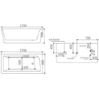 AEA Lusso Vasca da bagno bianco nero Vasche da bagno 170x80 con rubinetti Completo
