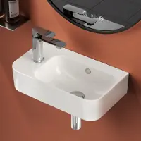 Emke Lavabo sospeso Lavabo angolare, lavabo in Vetroceramica, con foro per rubinetto a sinistra, lucido, bianco, 450*265*156 mm
