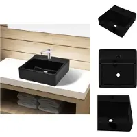 vidaXL Lavabo in Vetroceramica con foro per rubinetto nero quadrato - Lavabo da bagno