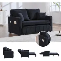 STILVORA Divano a due posti , con rivestimento removibile e lavabile. Divano letto pieghevole con tasca portaoggetti. Divano letto con funzione di ricarica USB e portabicchieri, colore nero