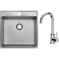 VBChome Lavello in acciaio inox con rubinetto 49 x 48 x 21 cm Inox Liscio Lavello da incasso in acciaio inox con foro per rubinetto Lavello da cucina Grande vasca Sifone Rubinetto cromato