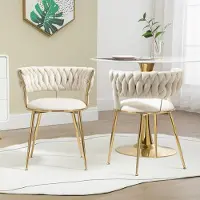 STILVORA : Set di 2 sedie da pranzo con design sagomato, sedie imbottite con schienale e braccioli a forma di dita, sedie da cucina in velluto morbido, color beige