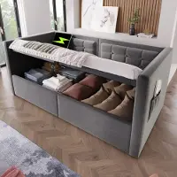 STILVORA Divano letto con contenitore, letto imbottito 90x190 con spazio contenitore a sollevamento idraulico, letto per ragazzi con stazione di ricarica USB e Type-C, struttura letto senza materasso