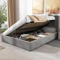STILVORA Letto singolo , 140x200 cm, imbottito con cassettiere laterali (sinistra e destra) estraibili, struttura in acciaio rivestita in velluto, colore grigio (senza materasso)