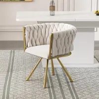 OKWISH Sedia da pranzo girevole, sedia girevole con quattro gambe in metallo, sedia per soggiorno e sala da pranzo, velluto, beige e oro