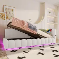 MODFU Divano letto con materasso 90×200 Letto da giorno con meccanismo di sollevamento idraulico, letto per ragazzi con luce LED e connessione USB, bianco