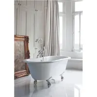 Casa Padrino Vasca da bagno freestanding Art Nouveau 1500mm BWin White - Vasca da bagno freestanding Retro Antique, Piedi della vasca: Luxury Arc Silver