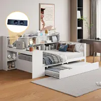 STILVORA Divano letto 90×200 cm, letto estraibile, letto per ragazzi con mensole, presa elettrica e scrivania, letto per bambini in legno, bianco (senza materasso)