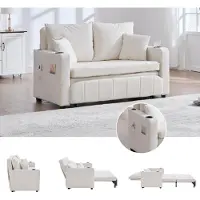 STILVORA Divano a 2 posti : rivestimento sfoderabile e lavabile, divano letto pieghevole con vano portaoggetti, divano letto con presa USB e portabicchieri, beige