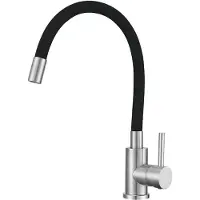 VBChome Rubinetto da cucina con doccetta flessibile in silicone nero – Rubinetto flessibile con miscelatore monocomando per lavello – Rubinetteria Dettagli spazzolati