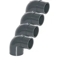 Haf Raccordo angolare 4x in PVC a 90° ridotto, 50 mm x 40/50 mm | Manicotto adesivo x manicotto adesivo/raccordo adesivo | Raccordo angolare in PVC-U grigio | PN16 per tubi