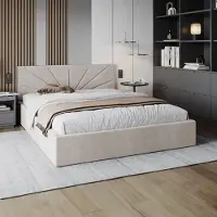 FDM letto SUNSET Trinity 160x200 cm letto imbottito con rete a doghe in metallo rete letto contenitore velluto beige