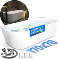 BELVIT Vasca da bagno in acrilico semi-freestanding e freestanding - vasca ad angolo o ovale, sinistra, centro e destra, 180x80 - 170x78 cm, con set di scarico