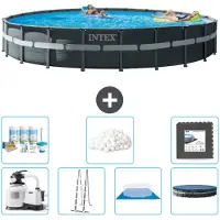 Intex Piscina Round Ultra XTR Frame - 732 x 132 cm - inclusa pompa - scaletta - telo di fondo - confezione di manutenzione della copertura - sfere filtranti - piastrelle per il pavimento