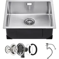 SucceBuy 50 cm lavello da cucina, lavello sottopiano in acciaio inox 304, vasca singola con accessori, per casa mobile, cucina, lavanderia, bar