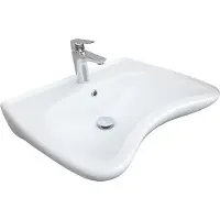 BELVIT Lavabo 60,5 cm - Senza barriere, adatto ai disabili, con foro per rubinetto e troppopieno, Vetroceramica sanitaria, a parete, ideale per bagno e WC, bianco