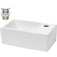 LuxeBath Lavabo da appoggio Square, 35x20,5x12,5 cm, bianco, in Vetroceramica, incl. set di scarico senza troppopieno