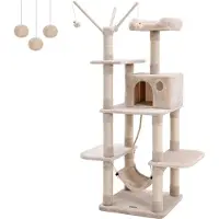 Markenlos Albero da arrampicata Stabile tiragraffi con amaca Hollow Playsisal 154 cm beige - XXL