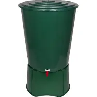 Kreher Technik Cisterna per l'acqua piovana XL da 310 litri in plastica, colore verde. Dotata di base monoblocco molto robusta, rubinetto e coperchio con chiusura di sicurezza