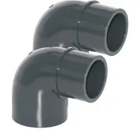 Haf 2 raccordi a gomito in PVC da 90° ridotti, 50 mm x 40/50 mm | Manicotto a incollaggio x manicotto a incollaggio/raccordo a incollaggio | Raccordo a gomito in PVC-U grigio | PN16 per tubi