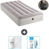 Intex Airbed - 1 persona - 99 x 191 x 30 cm - Grigio - Incluso pompa - lenzuolo e kit di riparazione
