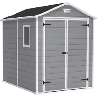 Dmora Casetta da Giardino Cranbrook 236.8x185.8x227h cm Grigio, Resistente Agli Agenti Atmosferici Presenza Finestre