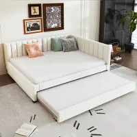OKWISH Letto imbottito 140x200 con materasso, letto estraibile con letto a scomparsa, letto per bambini con rete, beige