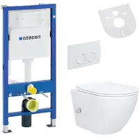 BELVIT Set WC sospeso senza bordo con funzione bidet Taharet Sedile con chiusura morbida e maniglia a leva con elemento da incasso Geberit UP100