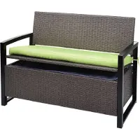 Mendler Panca da giardino Poly-Rattan, modello MCW-F39, con spazio contenitore, ideale per l'esterno, colore grigio marmorizzato, cuscini verdi