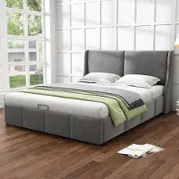 STILVORA Letto matrimoniale 140x200 cm, letto imbottito con meccanismo idraulico, letto per ragazzi con contenitore e schienale, grigio (senza materasso)