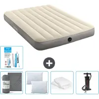 Intex Letto ad aria - Letto matrimoniale - 137 x 191 x 25 cm - Beige - Consegna inclusa Lenzuolo di ricambio - Bacio - Pompa - Set di riparazione e protezione del cuscino