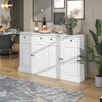 OKWISH Grande mobile da cucina con 4 ante e 2 cassetti, moderno mobile buffet per sala da pranzo e soggiorno, 150 x 40 x 86 cm (L/A) Bianco