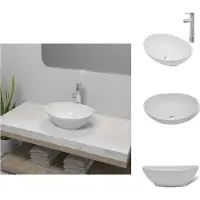 vidaXL Lavabo da bagno con miscelatore in Vetroceramica ovale bianco - Lavabo da bagno