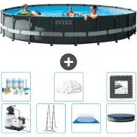 Intex Piscina Round Ultra XTR Frame - 610 x 122 cm - inclusa pompa - scaletta - telo di fondo - confezione di manutenzione della copertura - sfere filtranti - piastrelle per il pavimento