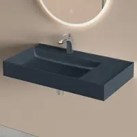 Doporro Lavabo Bagno Sospeso 90 cm Rettangolare in Resina Antracite Opaco con Vasca Integrata a Sinistra e Piletta Inclusa Colossum630