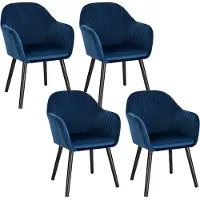 Woltu Set di 4 sedie da pranzo, poltrona, sedia imbottita con braccioli, gambe in legno, rivestimento in velluto, blu