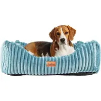 BOUTIQUEZOO Lettino per cani Boutique ZOO XS 62x55 cm | Soffice divano per cani con cuscino | Lavabile e antiscivolo | Look scamosciato benzina