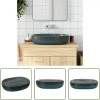 The Living Store Lavabo da appoggio turchese ovale 59x40x14 cm in Vetroceramica