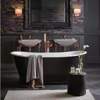 Casa Padrino vasca in ghisa nera / bianca 170 x 68 x H. 69,5 cm - Vasca da bagno curvilinea freestanding - Arredo bagno barocco e liberty