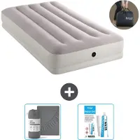 Intex Airbed - 1 persona - 99 x 191 x 30 cm - Grigio - Incluso pompa - lenzuolo e kit di riparazione