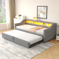 STILVORA Divano letto con funzione letto, letto imbottito 90x200 con letto estraibile, divano letto estraibile con luce a LED e presa USB, base letto con rete a doghe, senza materasso