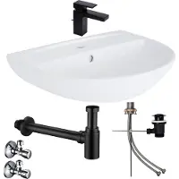 Hansgrohe Set completo lavabo Tulip 50 cm con miscelatore nero e sifone + valvola angolare Schell