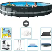 Intex Piscina Round Ultra XTR Frame - 610 x 122 cm - inclusa pompa - scaletta - telo di fondo - confezione di manutenzione della copertura - sfere filtranti - materassino solare