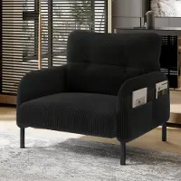 OKWISH , poltrona singola relax con tasche laterali su entrambi i lati, ideale per la camera da letto e lo studio, poltrona a una piazza con braccioli, in tessuto vellutato, colore nero